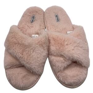 Splendid Faux Fur Criss Cross Slide Slippers Crystal Pink Size M/L Medium Large